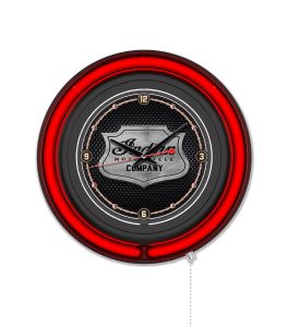 Indian Motorcycle Metal Shield 15" Black Case Red Neon Clock