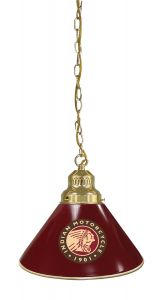 Indian Motorcycle Billiard Pendant Light Brass finish with Burgundy Shade