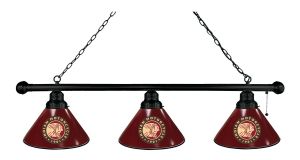 Indian Motorcycle 3 Shade Billiard Light with Black Fixture and Burgundy Shades by Holland Bar Stool