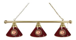 Indian Motorcycle 3 Shade Billiard Light with Brass Fixture and Burgundy Shades