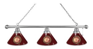Indian Motorcycle 3 Shade Billiard Light with Chrome Fixture and Burgundy Shades
