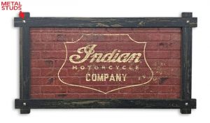 Indian Motorcycle Company Logo Sign with Wood Frame