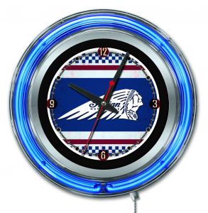 Indian Motorcycle Cafe Racer Logo 15" Blue Neon Clock