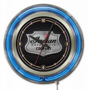 Indian Motorcycle Metal Shield Blue Neon Clock