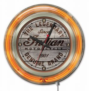 Indian Motorcycle Wood Engraved Orange Neon Clock