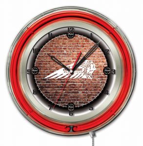 Indian Motorcycle Brick Wall Red Neon Clock
