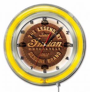 Indian motorcycle Brown Leather Yellow Neon Clock