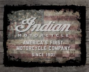 Indian Motorcycle American Flag Wood Border Printed Canvas Art