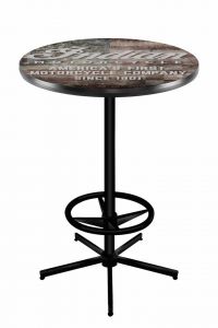 Indian Motorcycle Head Logo Black Wrinkle L216 Pub Table with American Flag