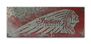 Indian Motorcycle Distressed Steel Sign Red