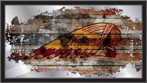 Indian Motorcycle Collectors Mirror Indian Head on Distressed Wood with Flag
