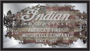 Indian Motorcycle Collectors Mirror with distrressed wood with Flag
