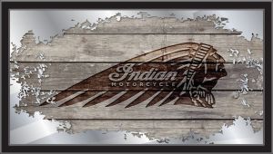 Indian Motorcycle Collectors Mirror with distrressed barn wood and Indian Headdress