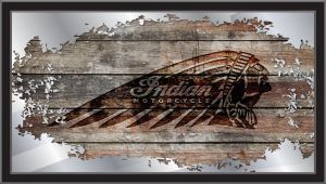 Indian Motorcycle Collectors Mirror with distrressed Flag Barn Wood and Indian Headdress