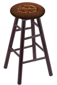 Round Cushion Dark Cherry Maple Stool with Brown Leather
