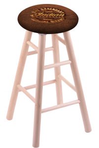 Round Cushion Natural Maple Stool with Brown Leather