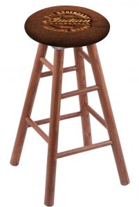 Round Cushion Medium Oak Stool with Brown Leather