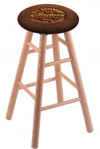 Round Cushion Natural Oak Stool with Brown Leather