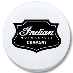 Indian Motorcycle Black Shield Badge Tire Cover on White Vinyl