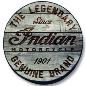 Indian Motorcycle Legendary Motto on Distressed Wood Tire Cover