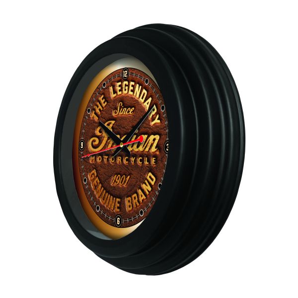 Indian Motorcycle Traditional Wall Clock with Brown Leather Logo