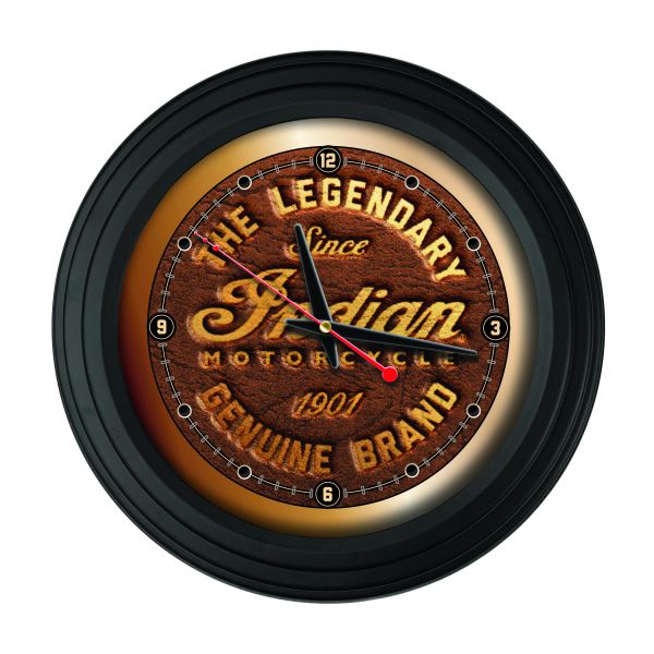 Indian Motorcycle Traditional Wall Clock with Brown Leather Logo